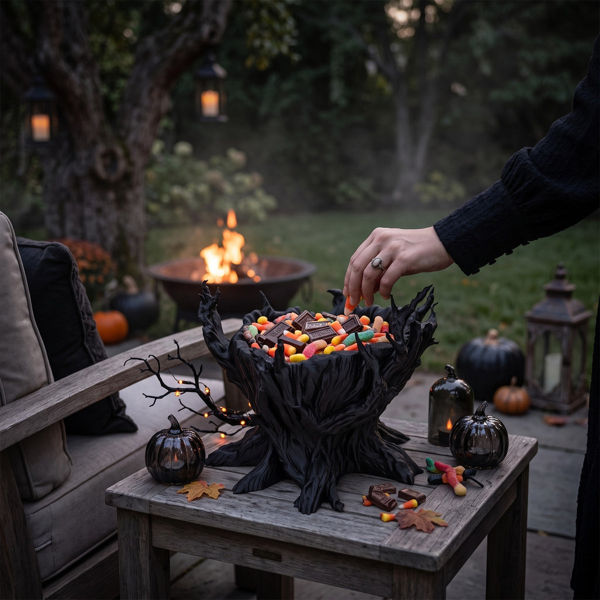 Darkwood Halloween Candy Bowl – Gnarled Tree Stump