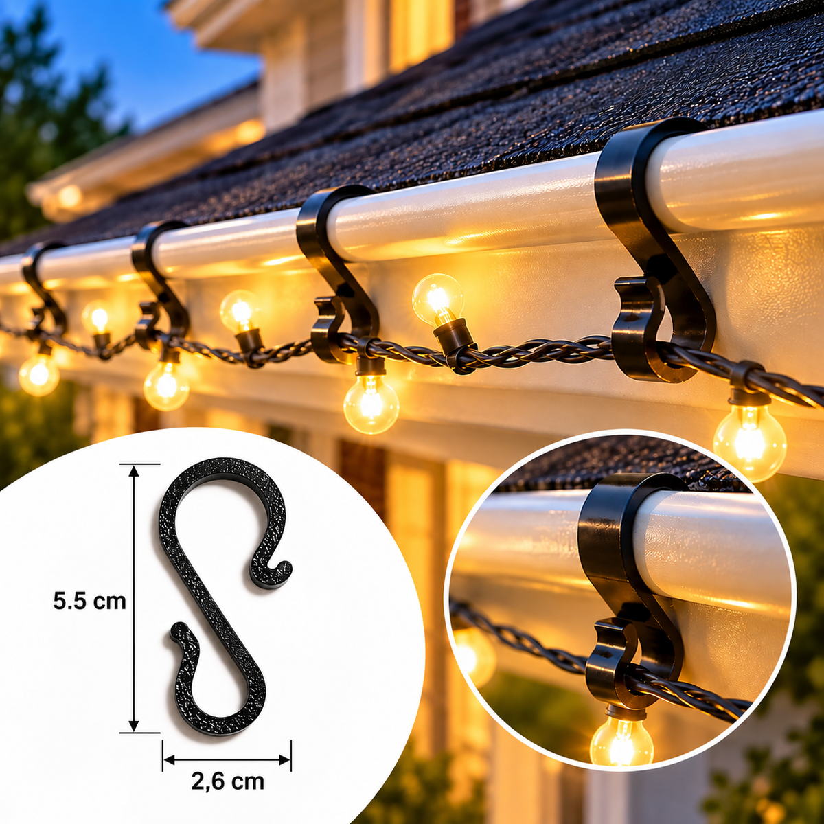 Christmas Light Clips – 43 Pack, Outdoor Gutter Hooks for String Lights
