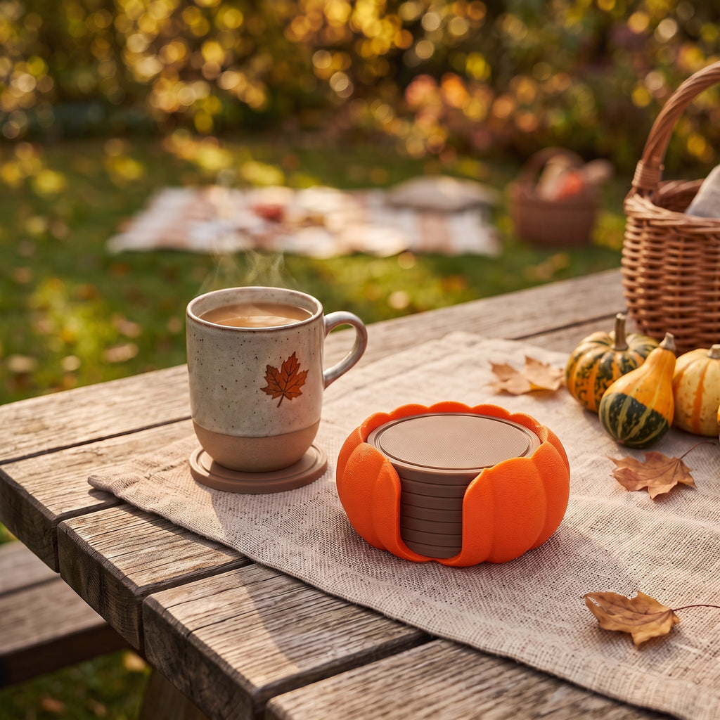 Pumpkin Coaster Set with Decorative Holder