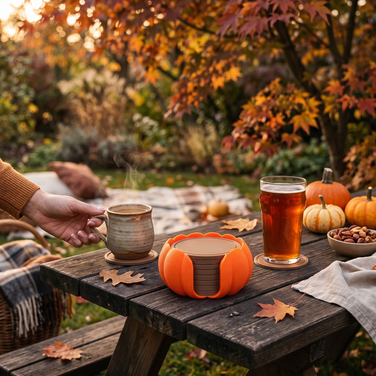 Pumpkin Coaster Set with Decorative Holder