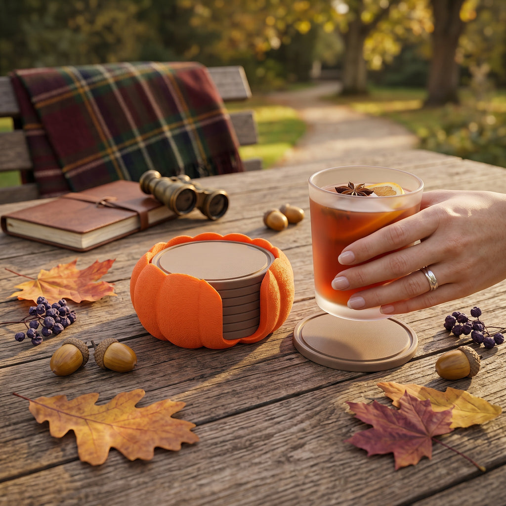 Pumpkin Coaster Set with Decorative Holder