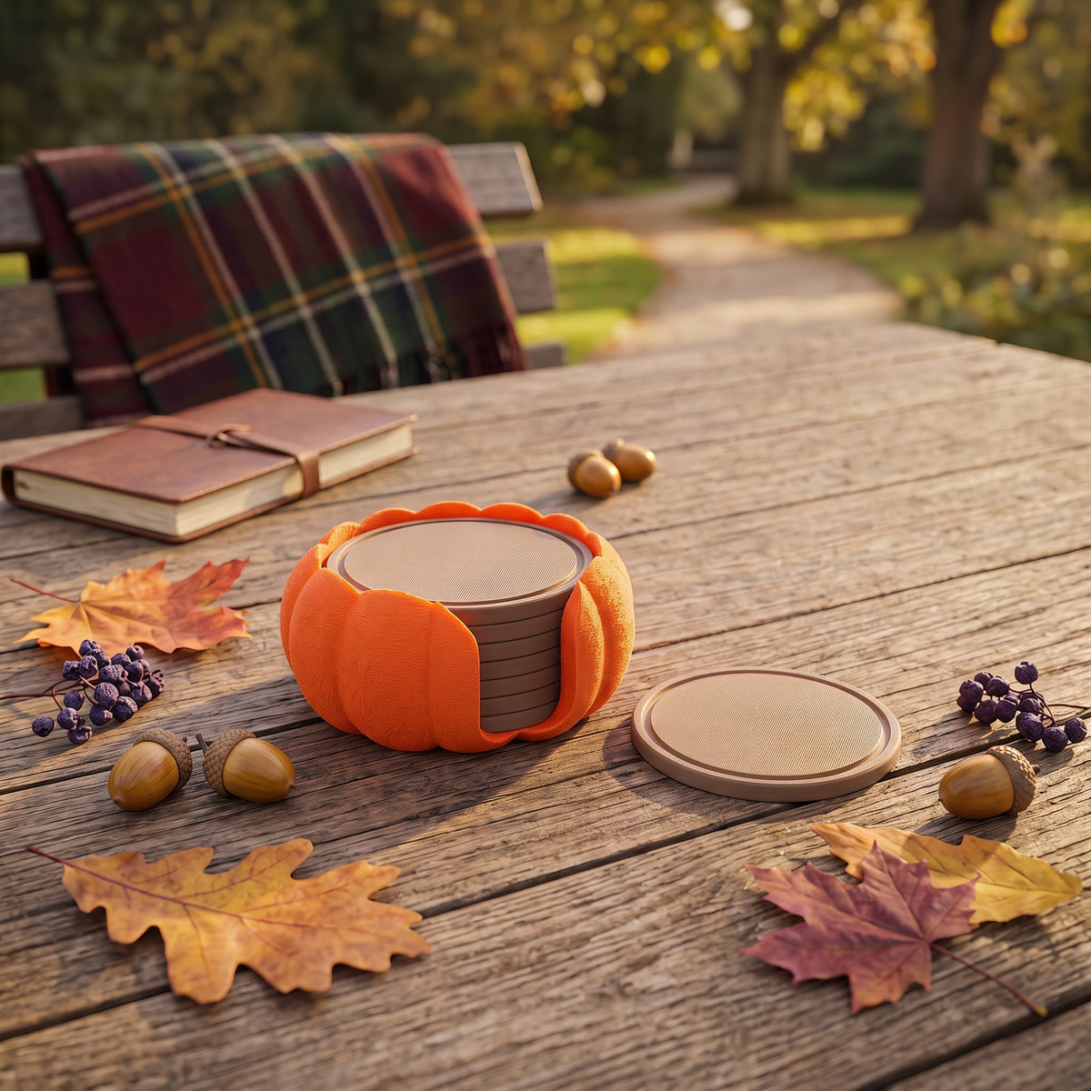 Pumpkin Coaster Set with Decorative Holder