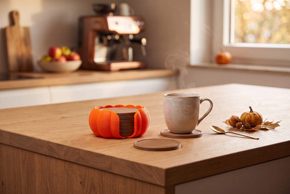Pumpkin Coaster Set with Decorative Holder