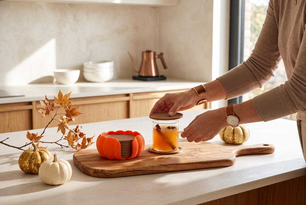 Pumpkin Coaster Set with Decorative Holder