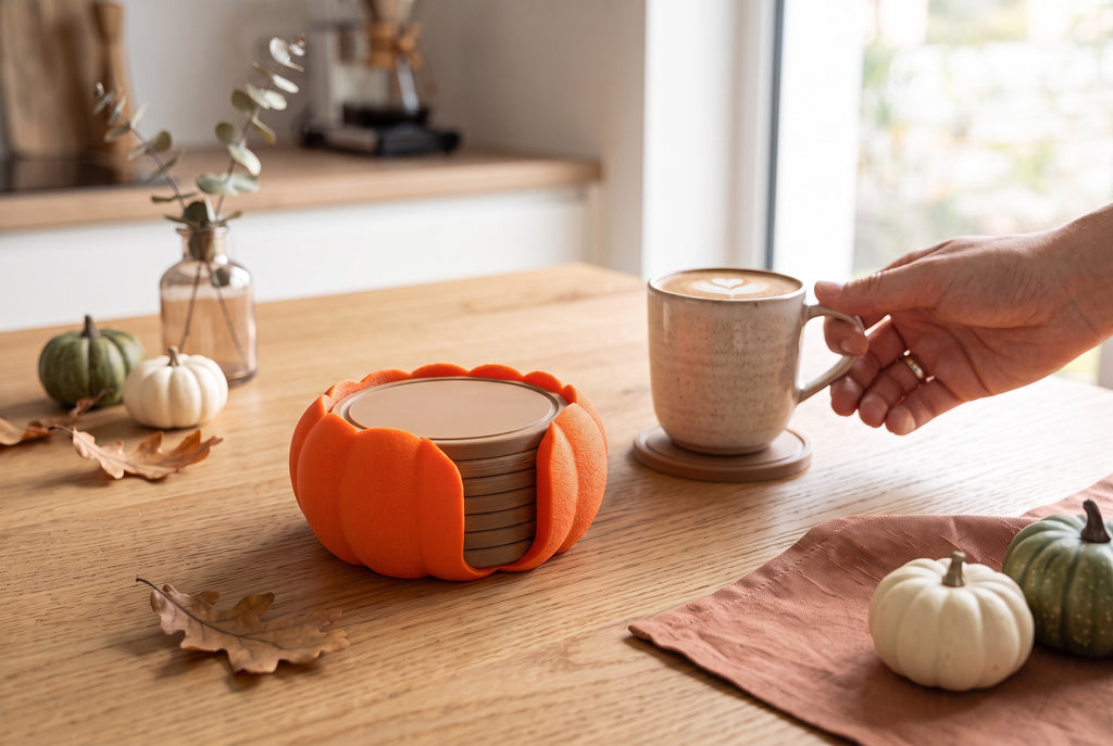 Pumpkin Coaster Set with Decorative Holder