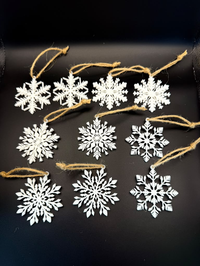 Christmas Snowflake Ornaments – Set of 10, 5 Unique Designs, 2 of Each